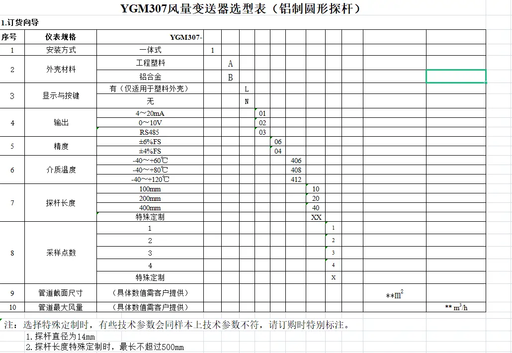 YGM307风量变送器